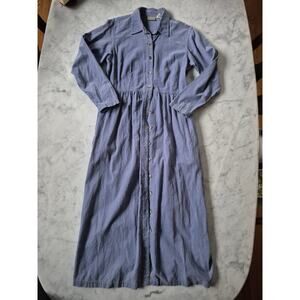 VTG L.L. Bean Button Up Washed Blue Corduroy Modest Trad Cottagecore Maxi Dress